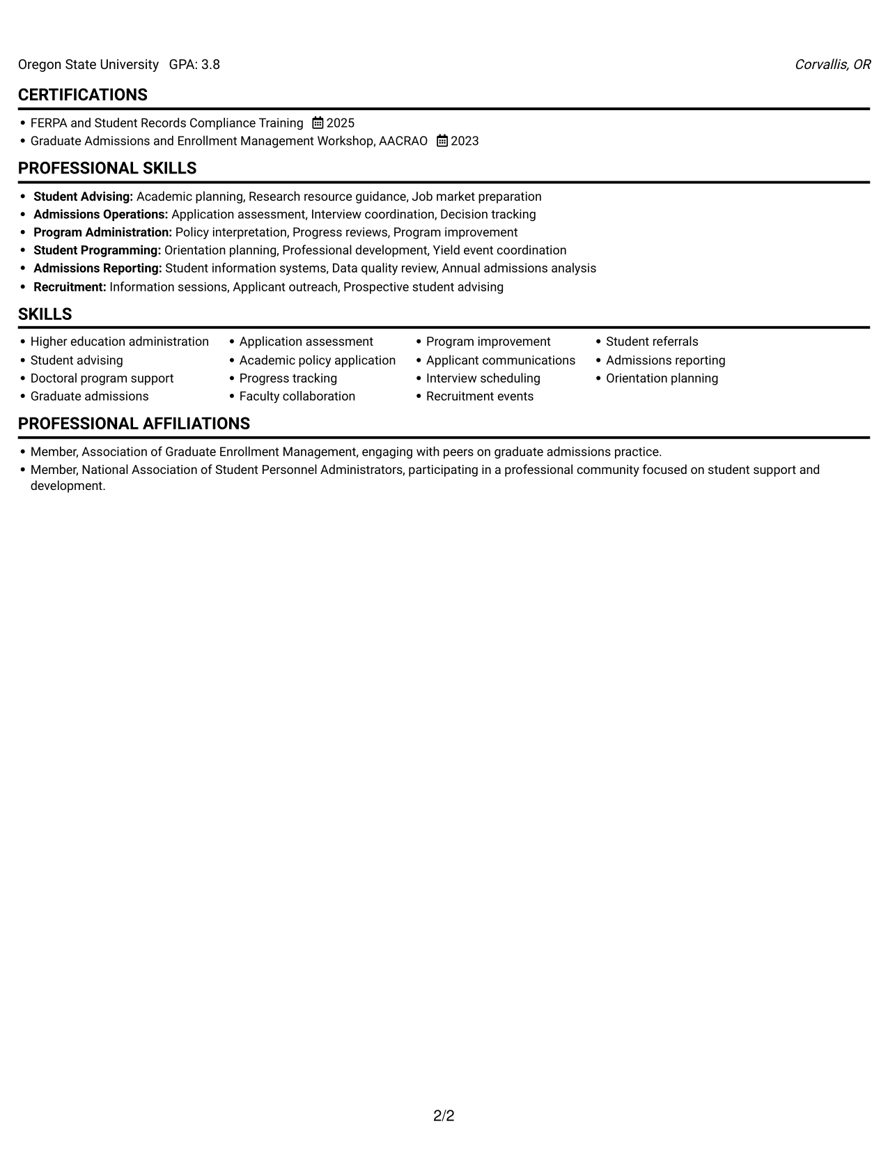 Resume example — page 2