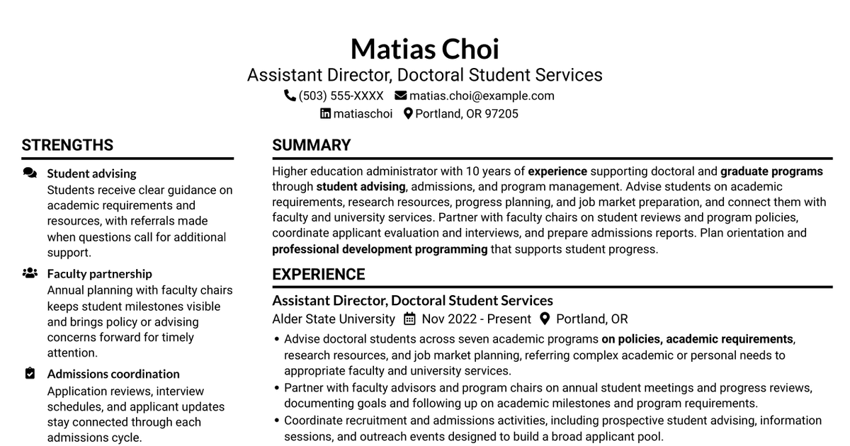 7 Assistant Director, Doctoral Programs Resume Templates with Example