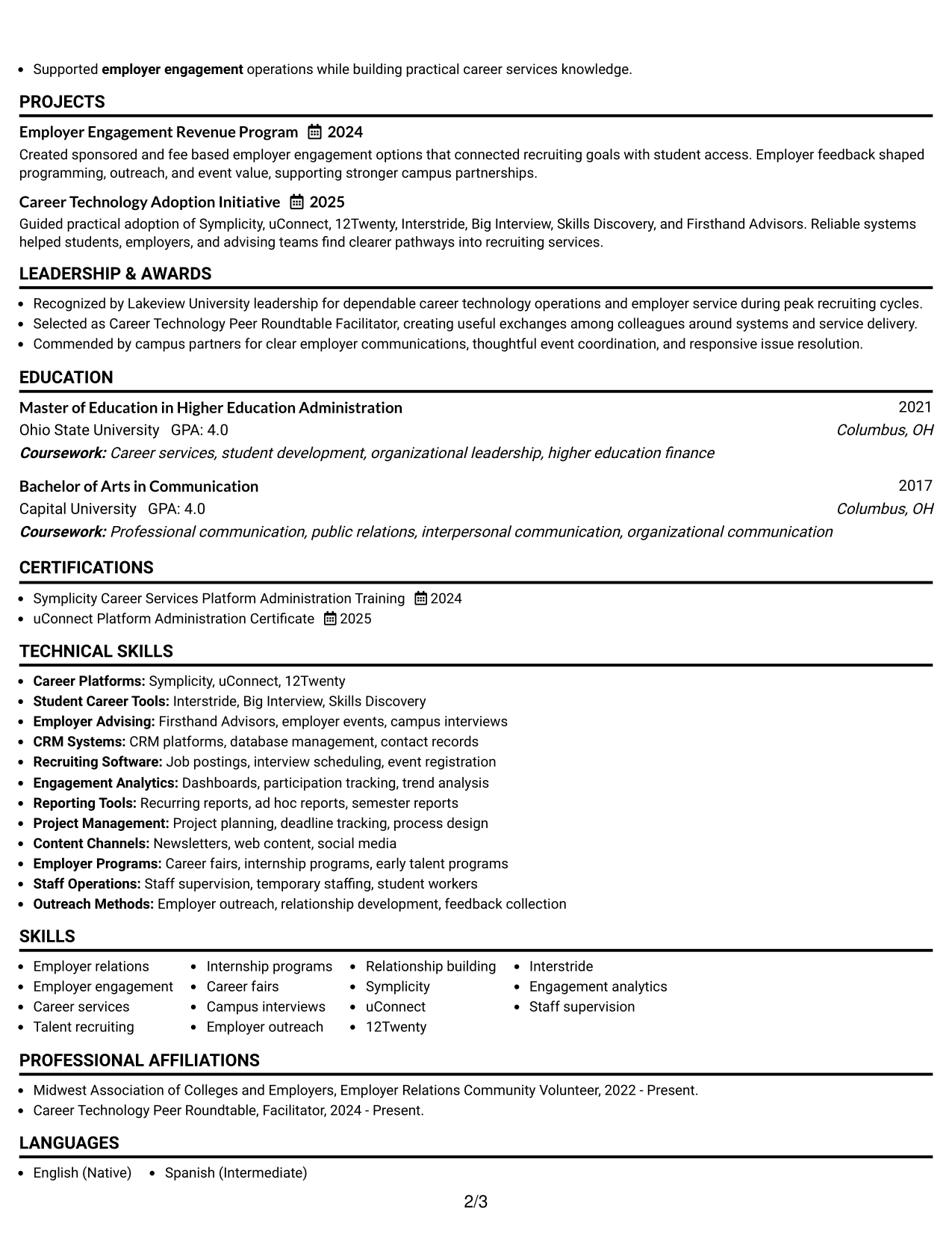 Resume Example Page 2