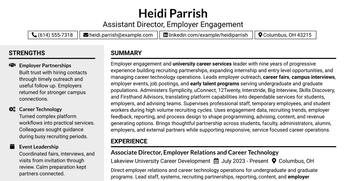 7 Assistant Director for Employer Engagement Resume Templates with Example