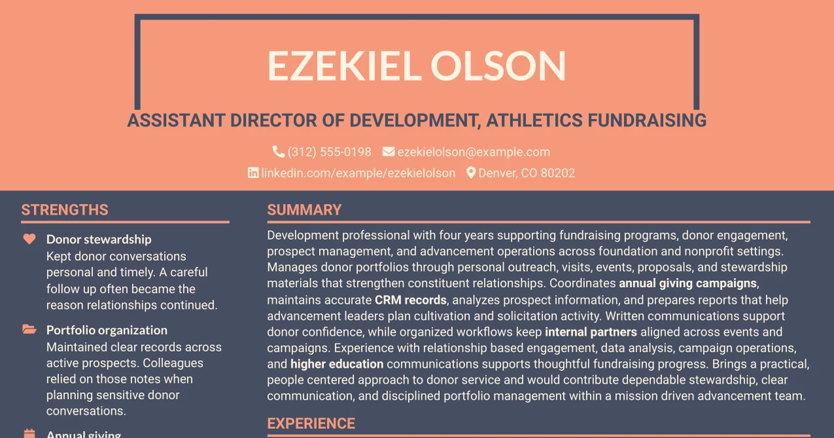 33 Assistant Director of Development - Athletics Fundraising Resume Templates with Example