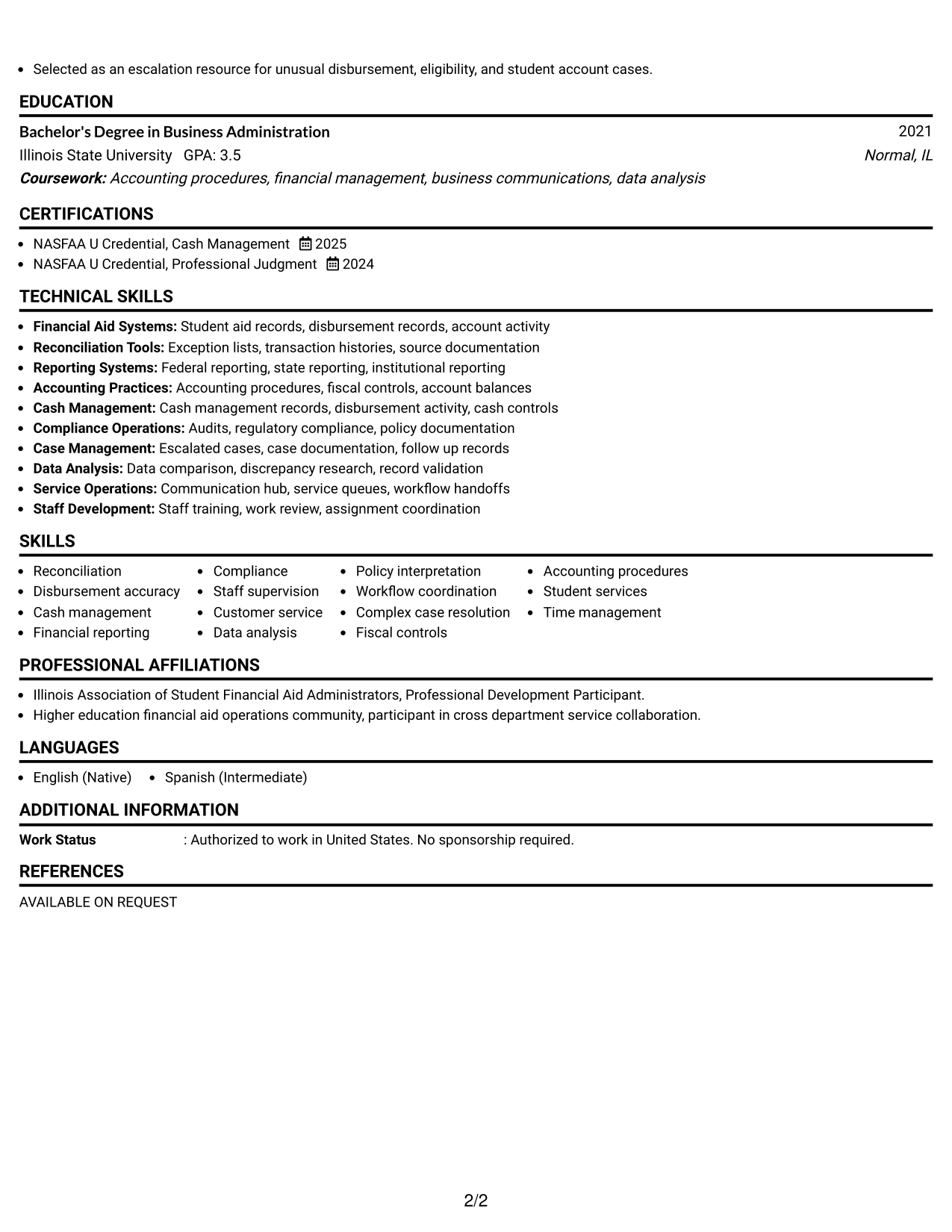 Resume Example Page 2