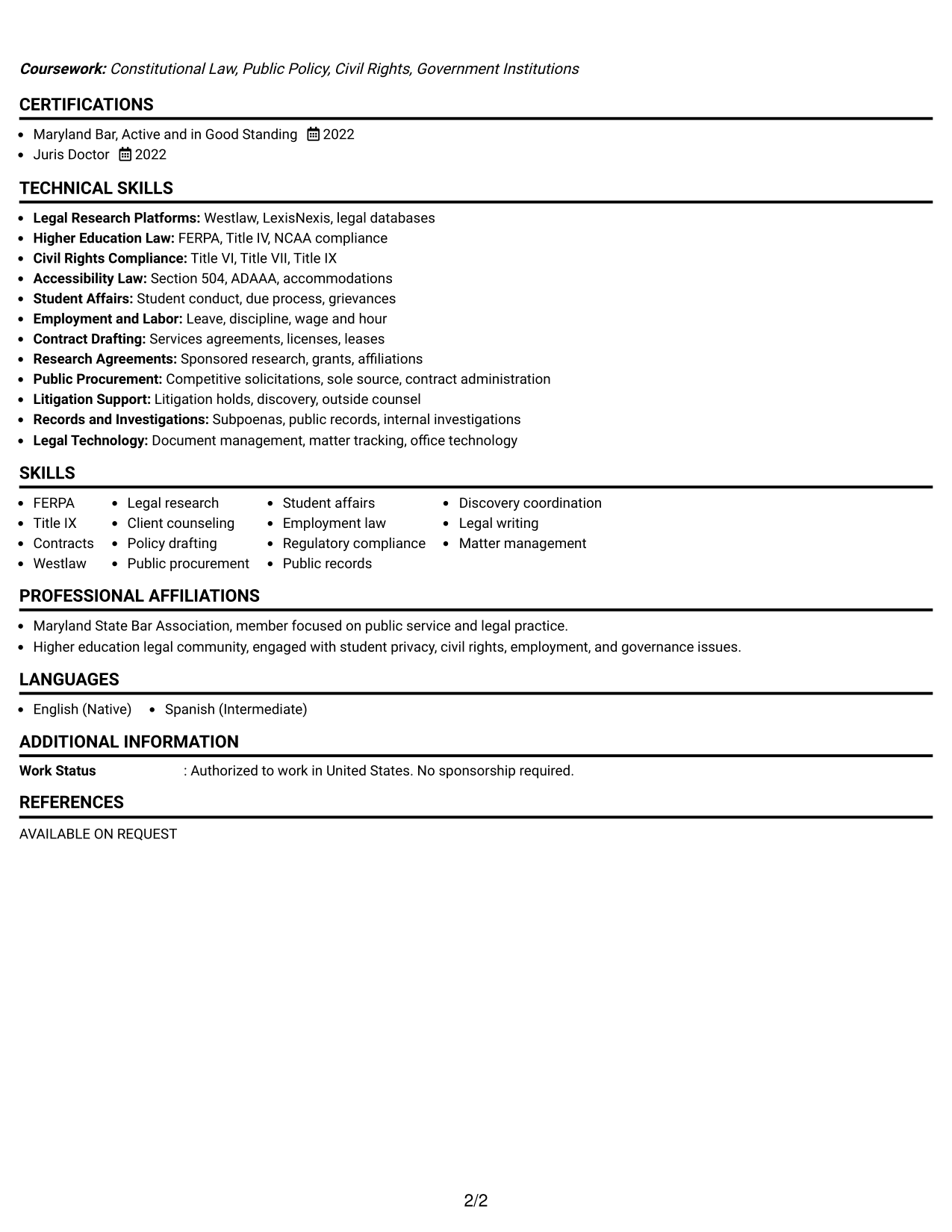 Resume Example Page 2