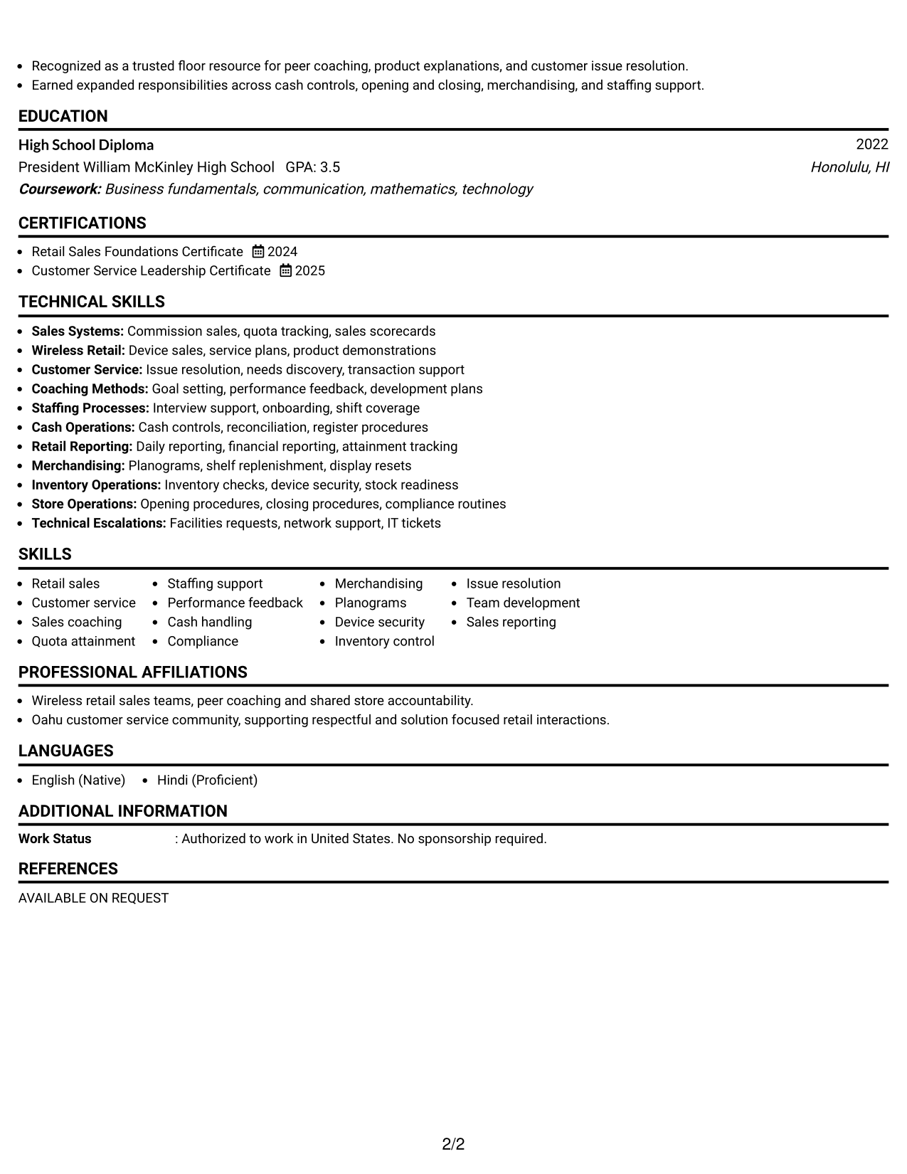 Resume Example Page 2