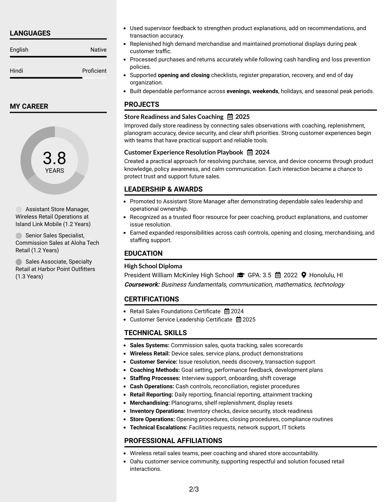 Resume Example Page 2