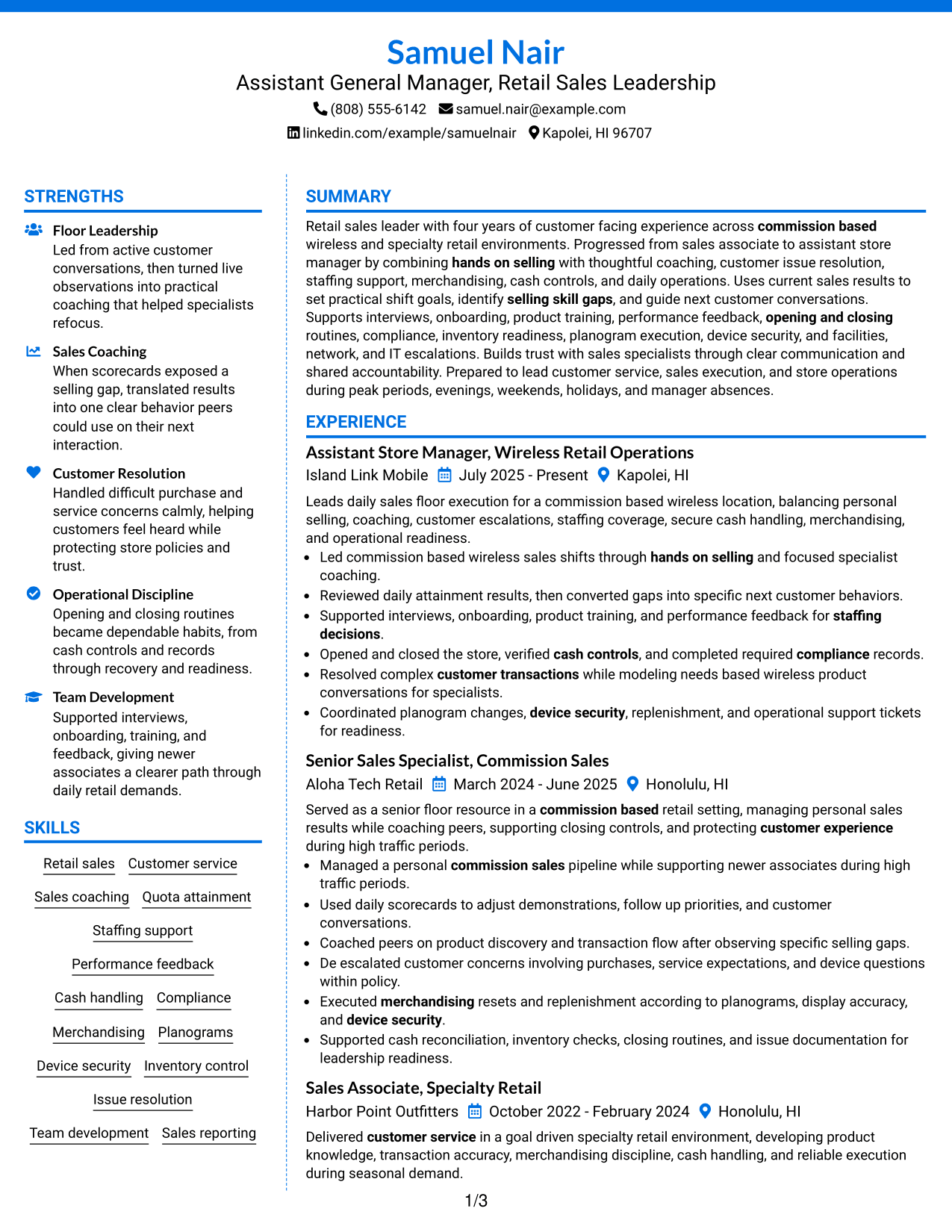 Resume Example Page 1