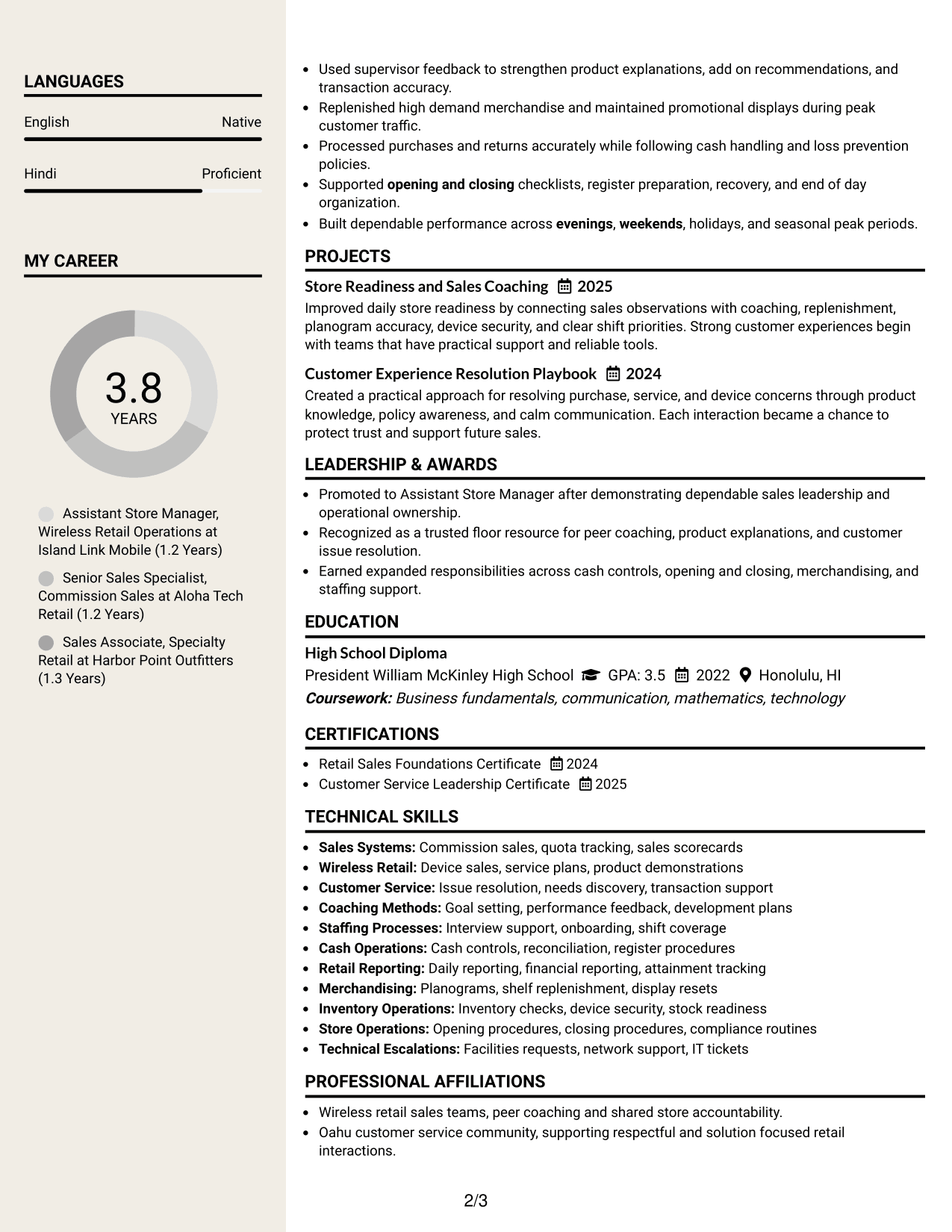 Resume Example Page 2