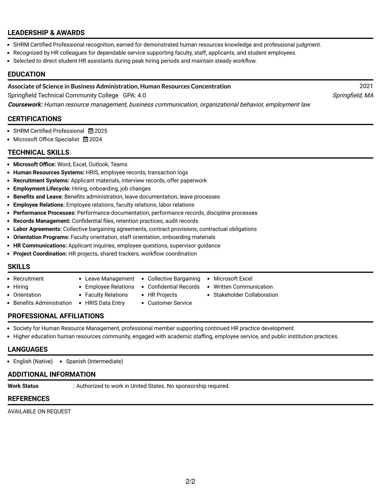 Resume Example Page 2
