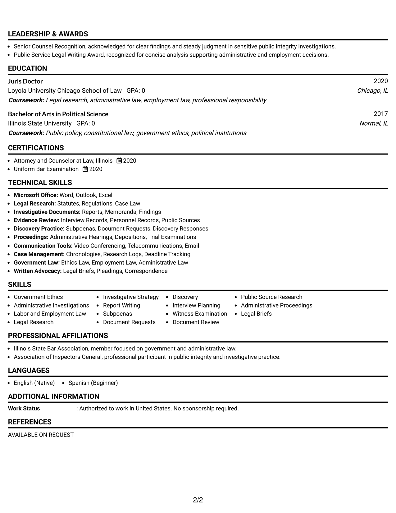 Resume Example Page 2