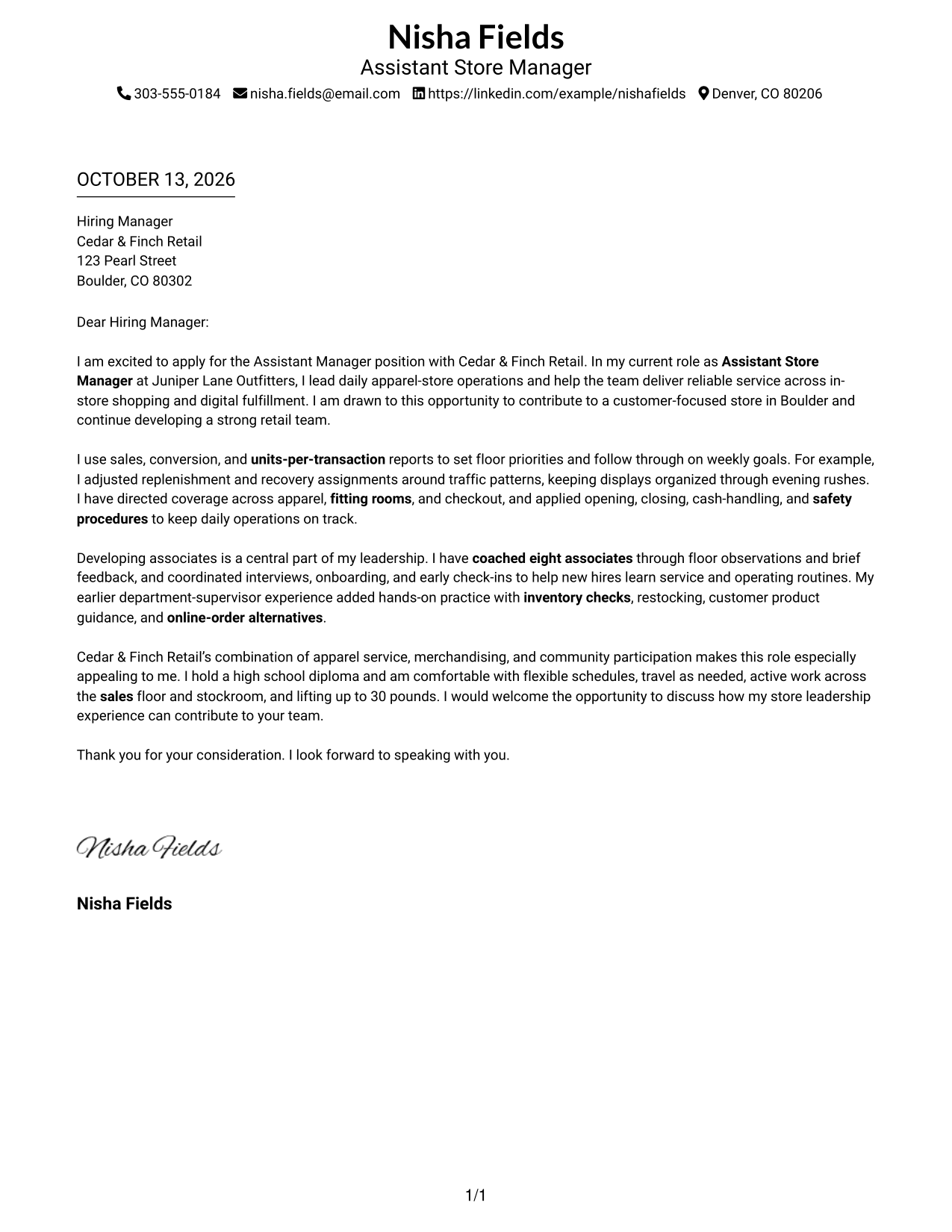 Cover Letter Example Page 1