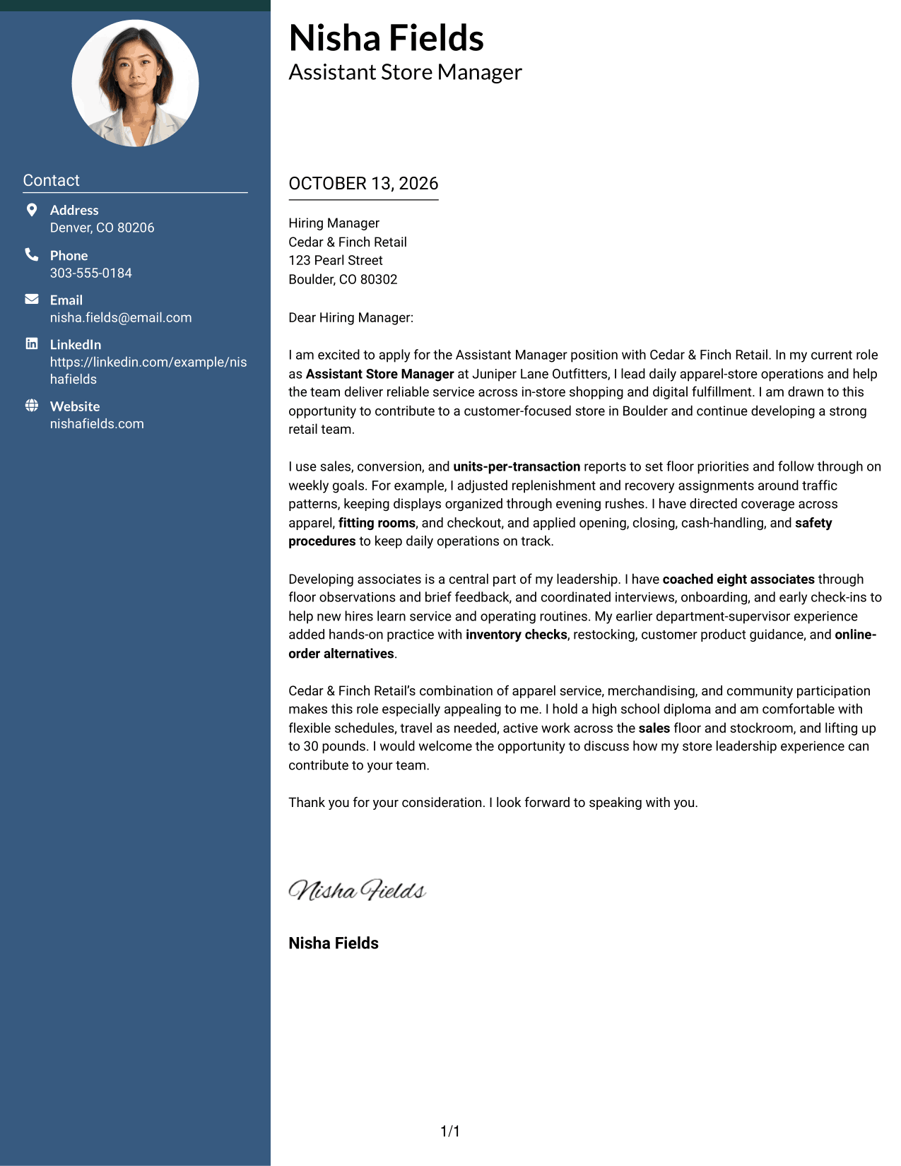 Cover Letter Example Page 1