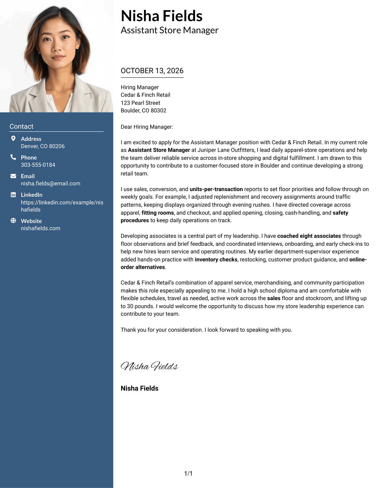 Cover Letter Example Page 1