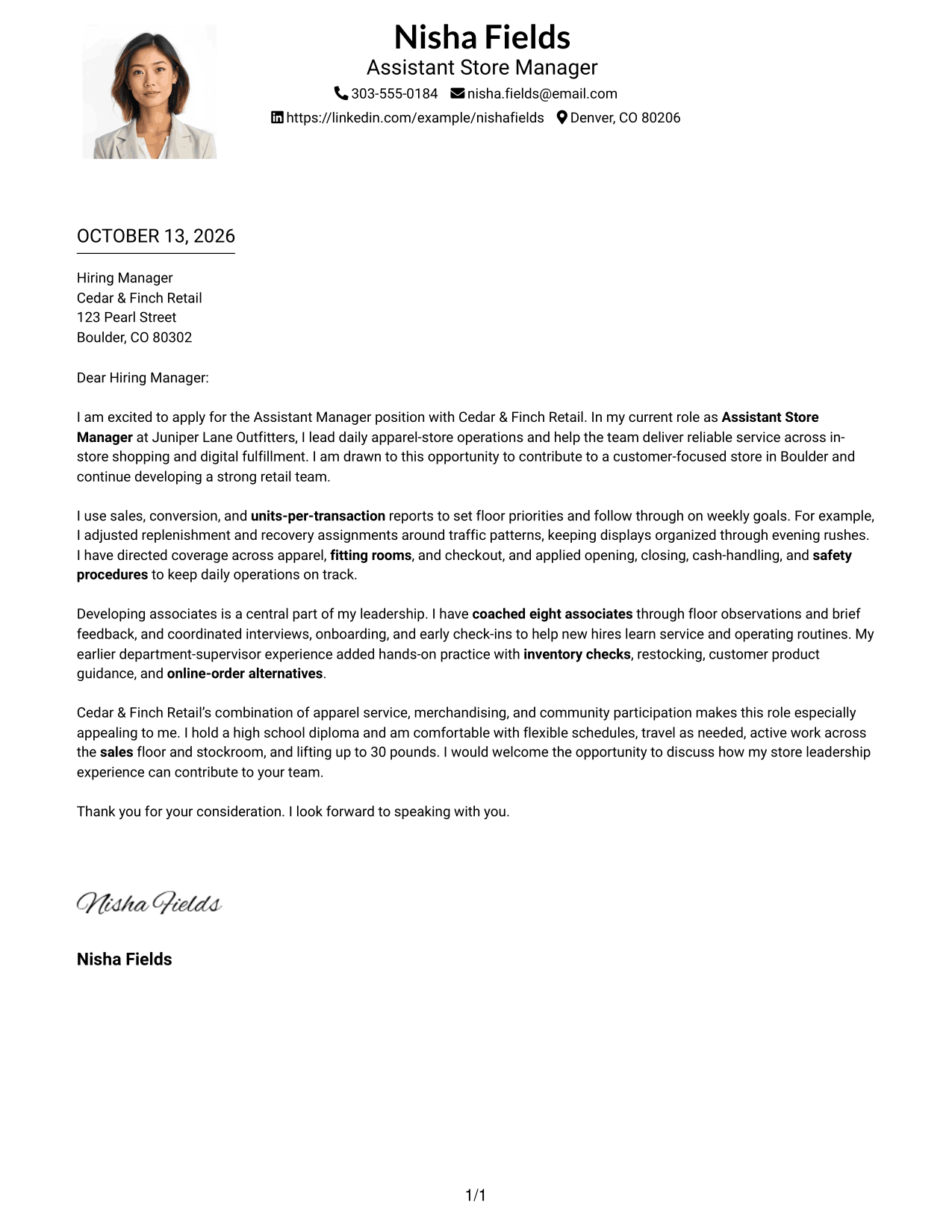 Cover Letter Example Page 1