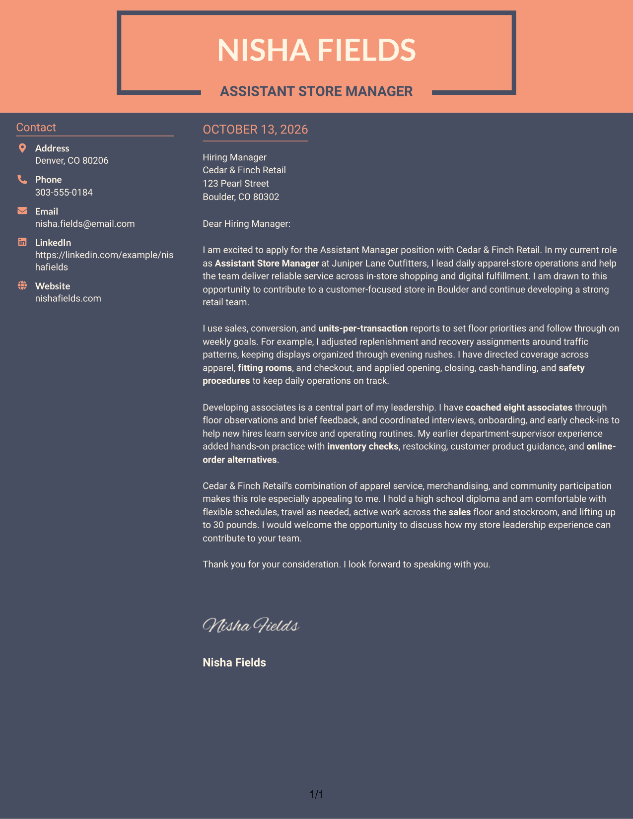 Cover Letter Example Page 1