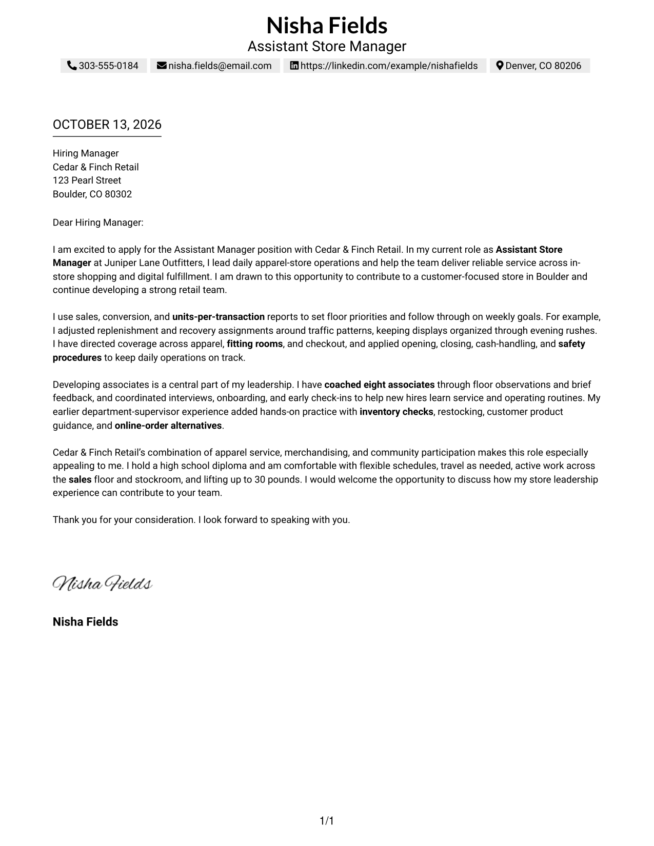 Text/Fang Style Cover Letter Preview
