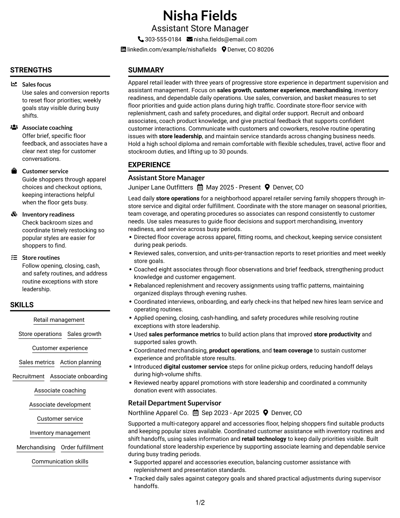 Resume Example Page 1
