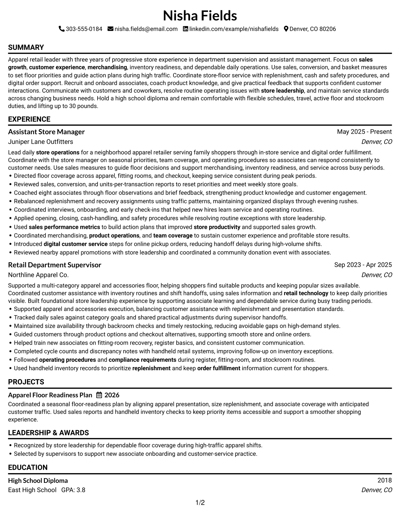 Resume Example Page 1