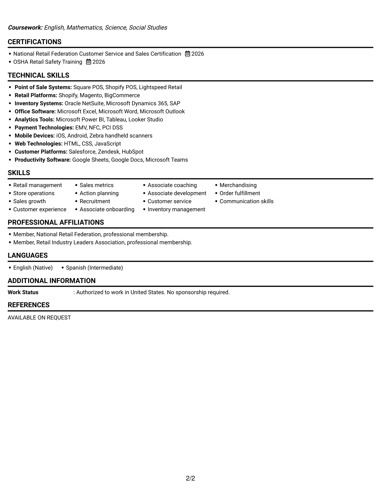 Resume Example Page 2