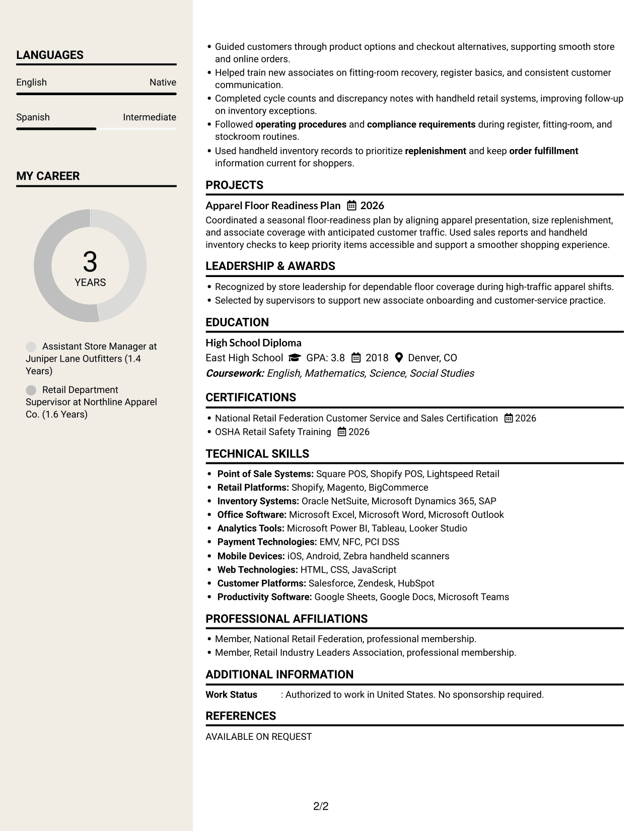 Resume Example Page 2