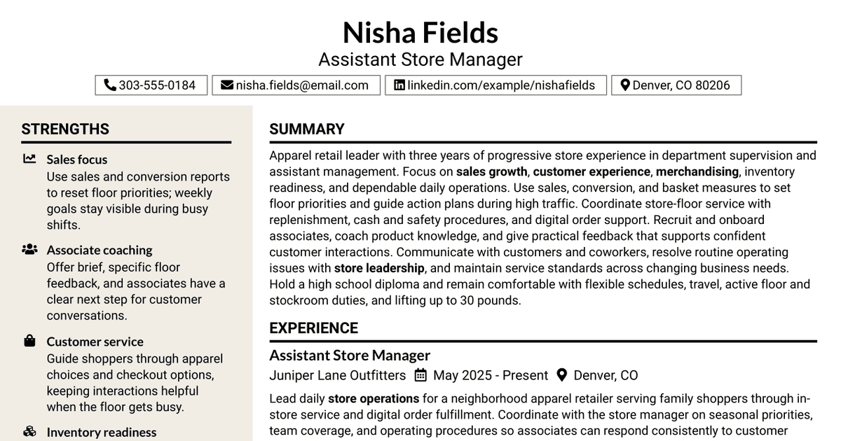 7 Assistant Manager Apparel Retail Resume Templates with Example