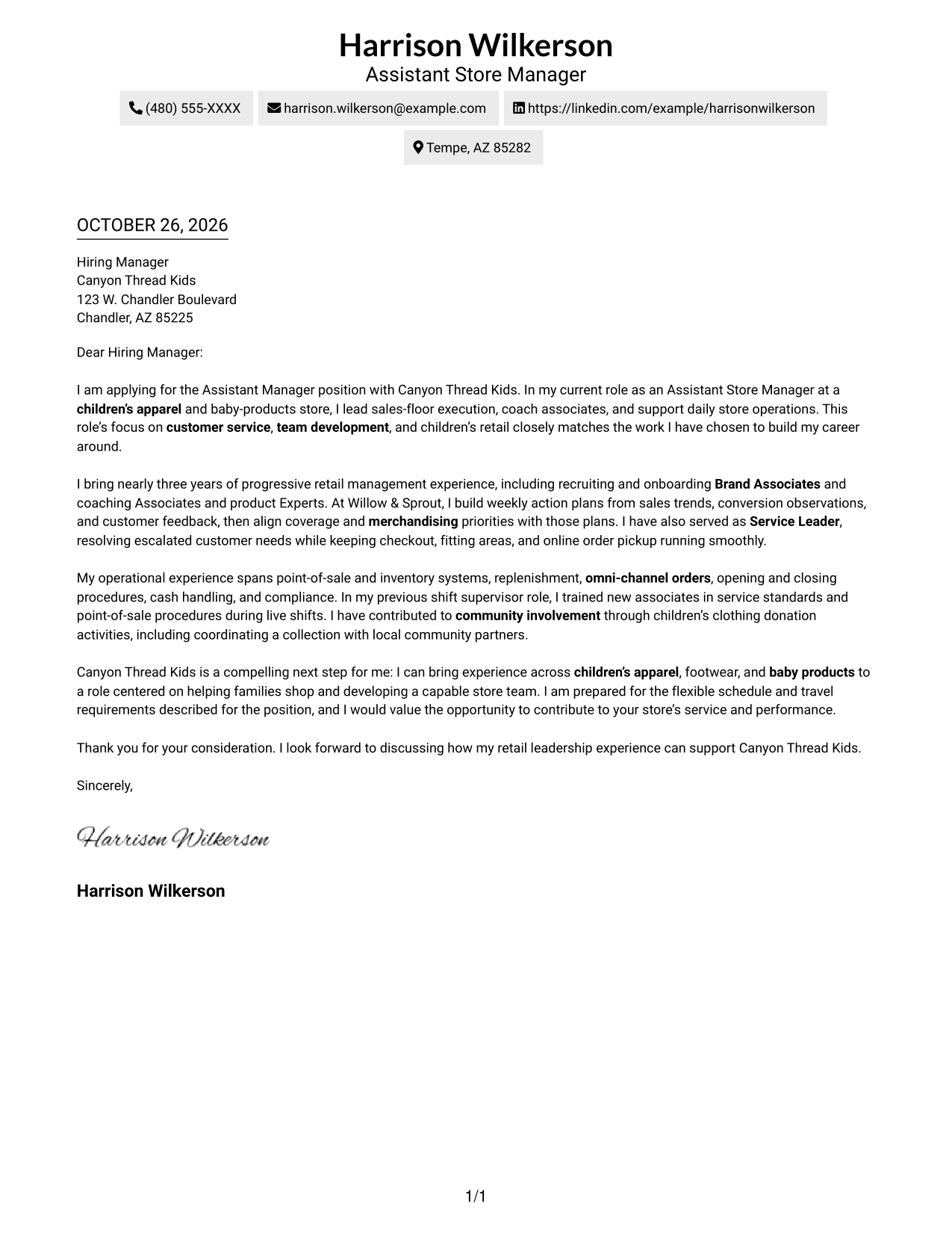 Cover letter example — page 1