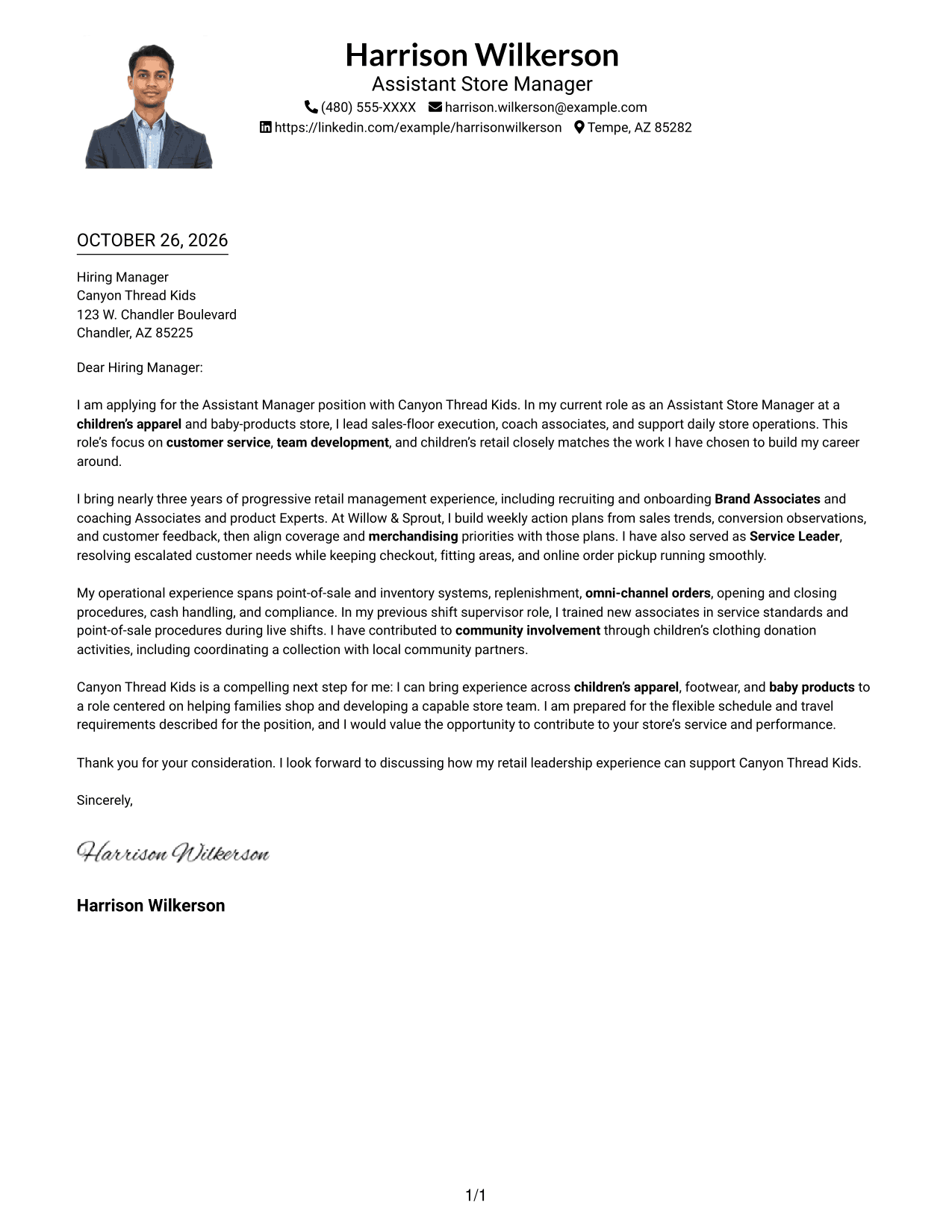 Cover letter example — page 1