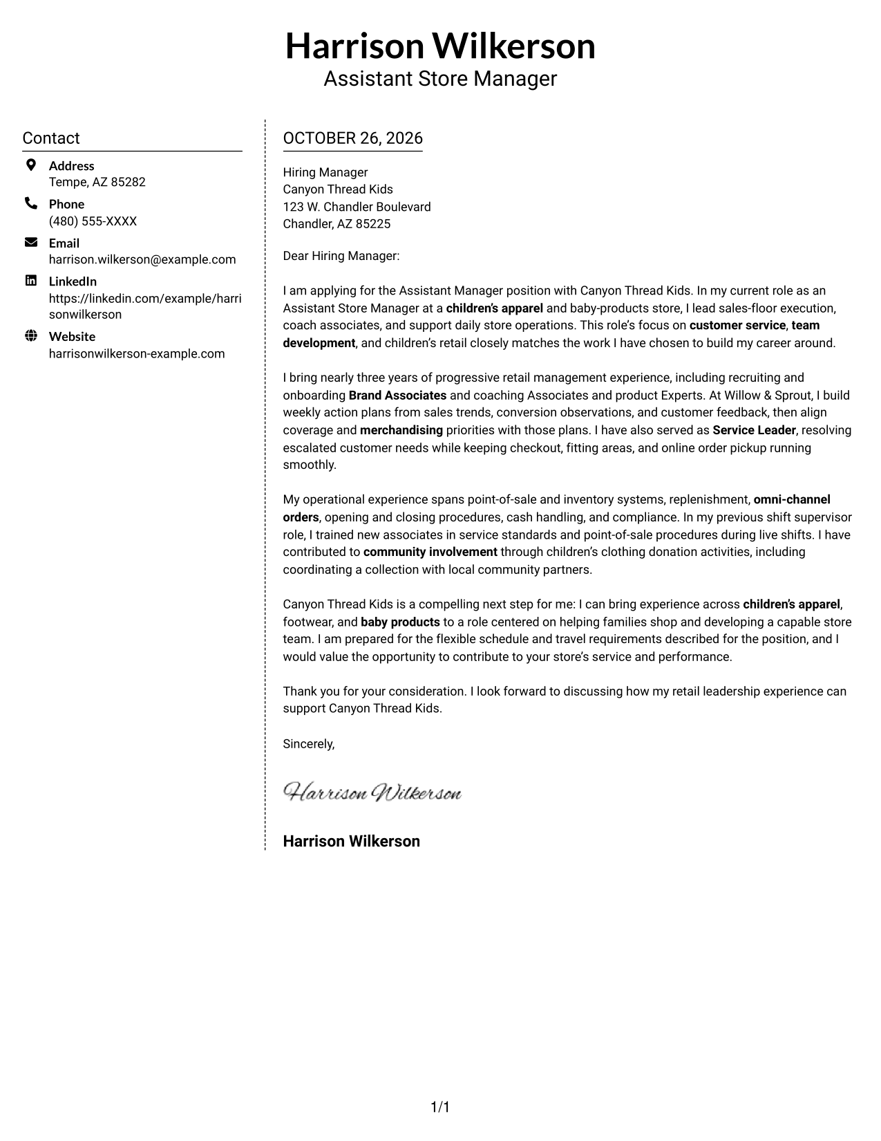 Cover letter example — page 1