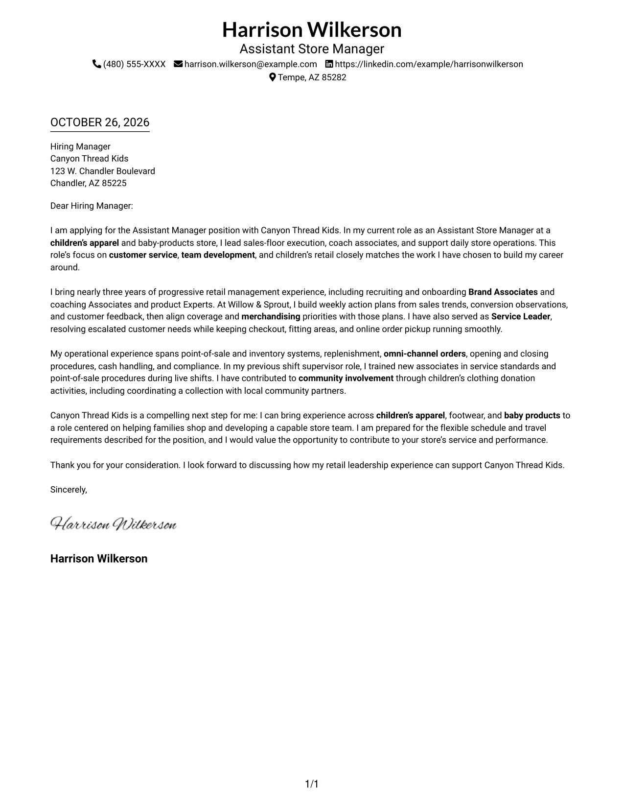 Cover letter example — page 1
