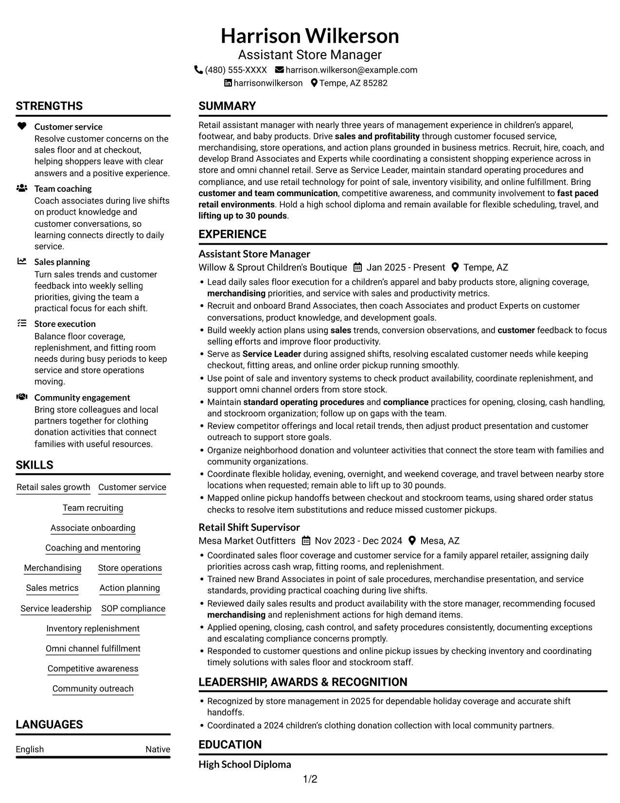 Resume example — page 1