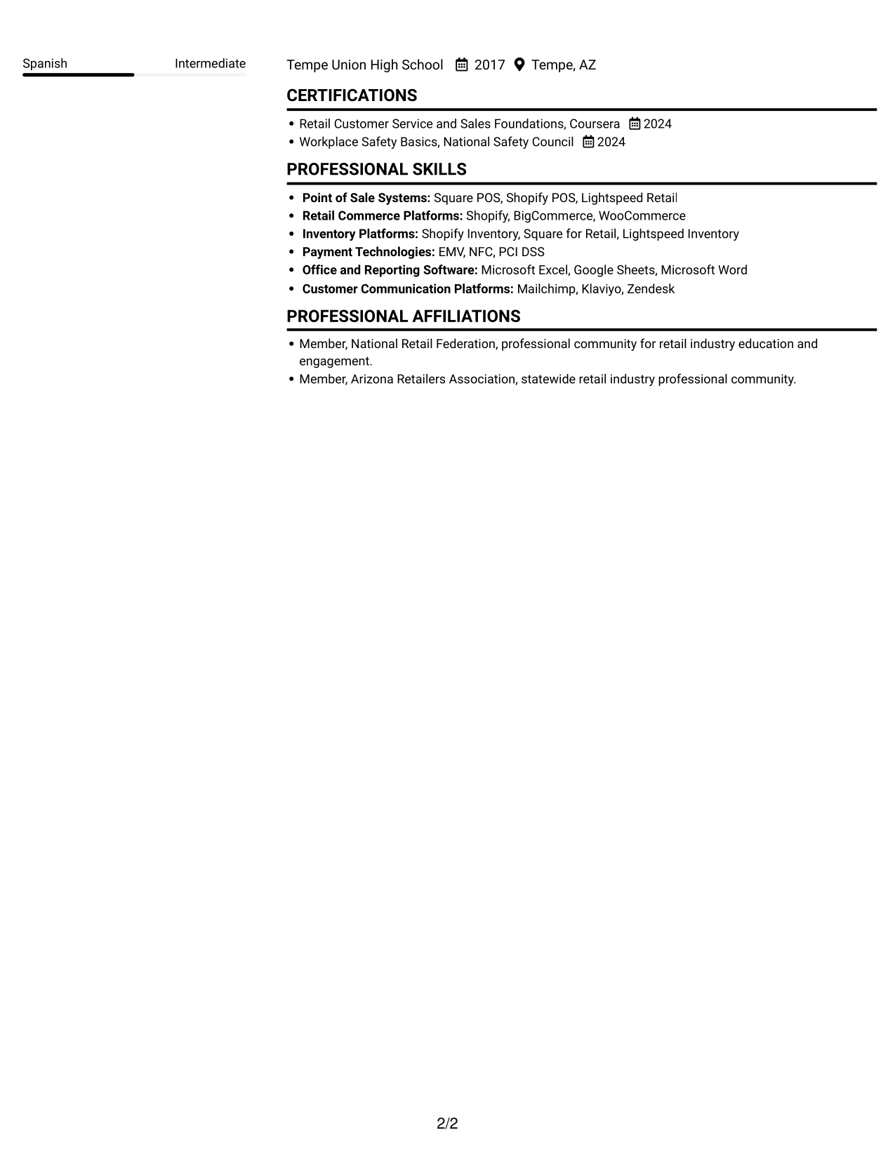 Resume example — page 2