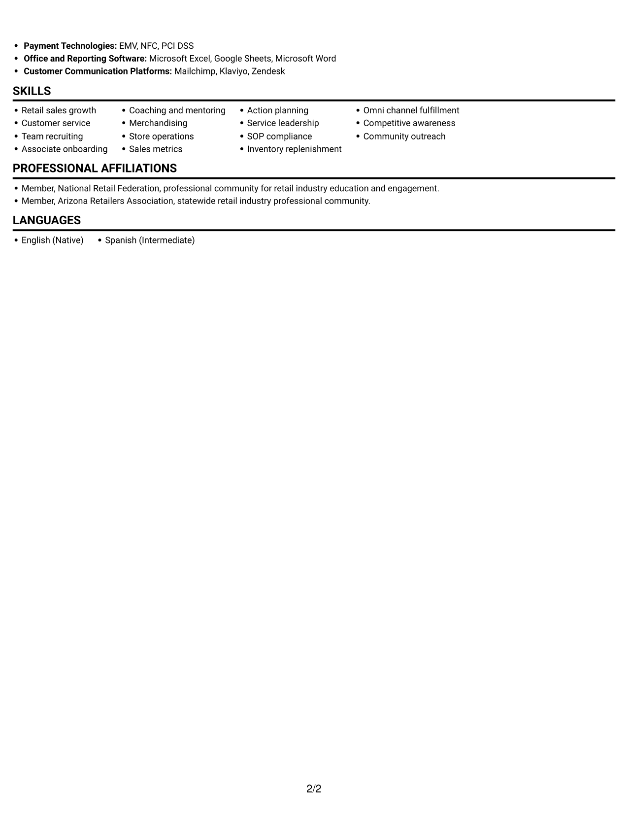 Resume example — page 2