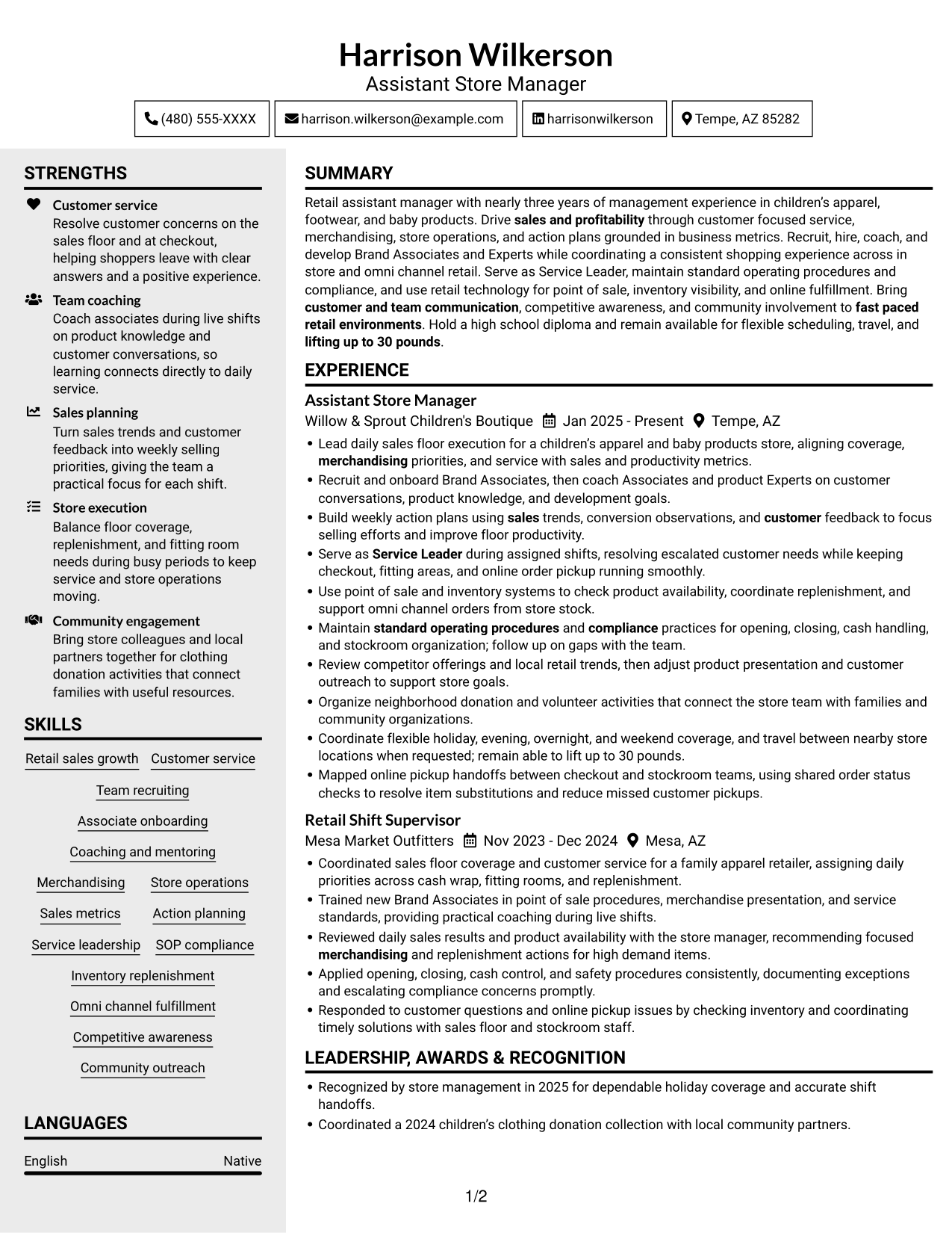 Resume example — page 1