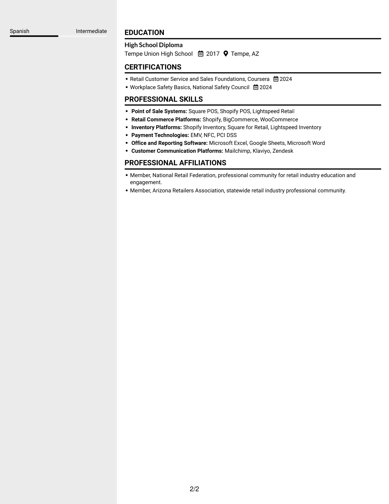 Resume example — page 2