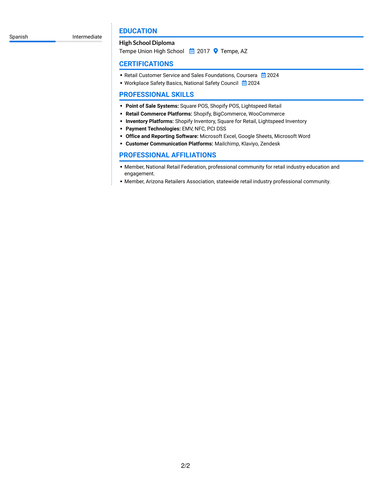 Resume example — page 2