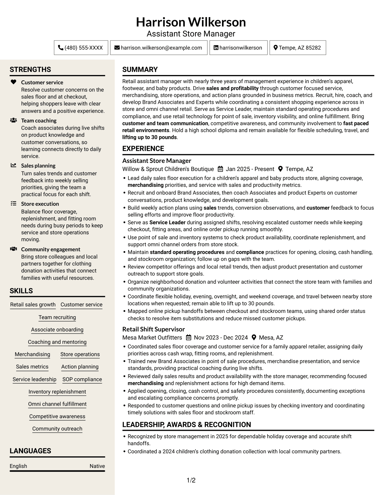 Resume example — page 1