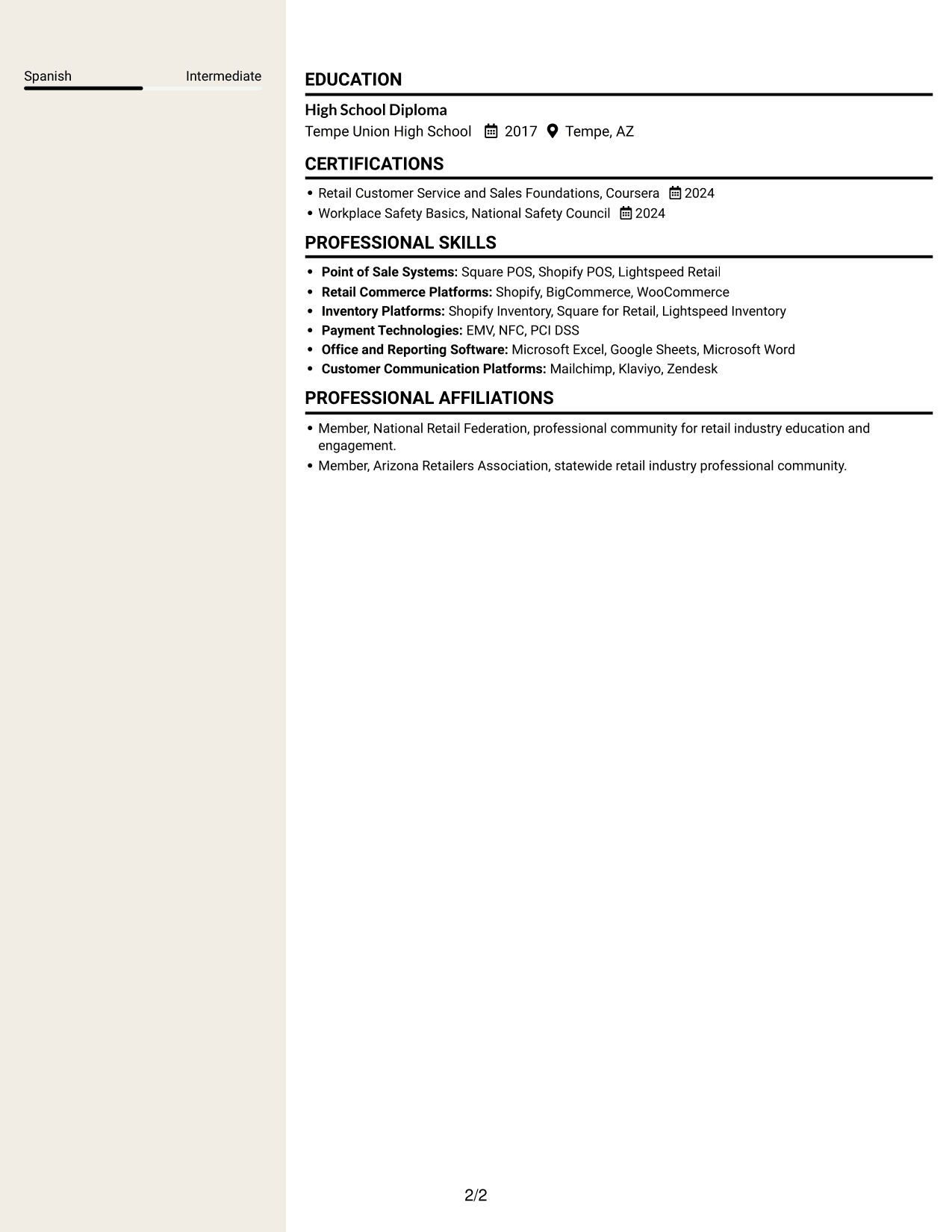 Resume example — page 2