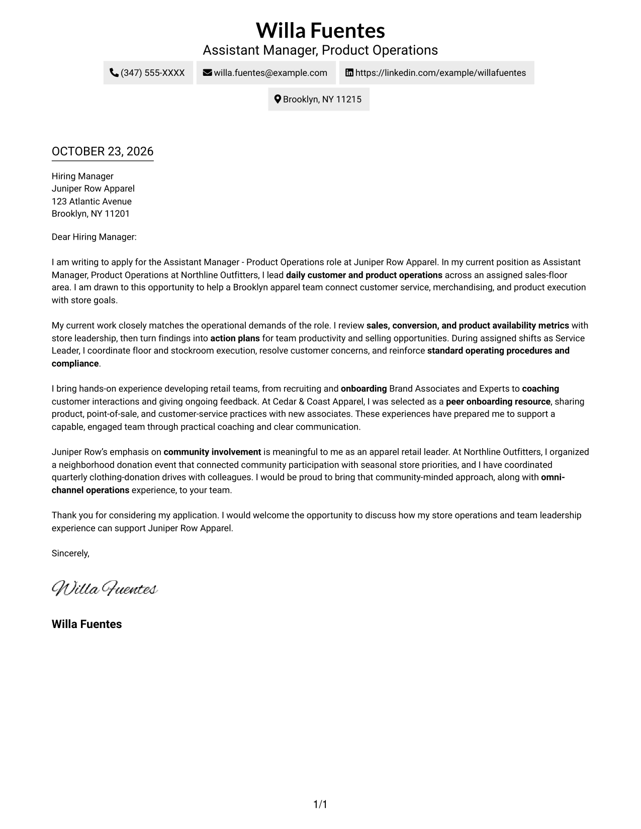 Cover letter example — page 1
