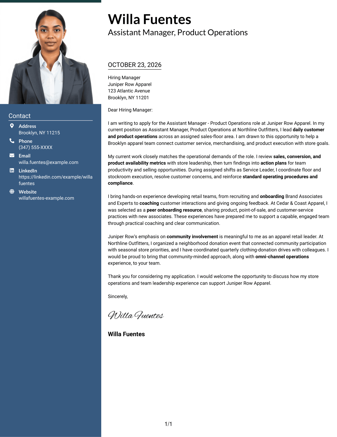 Cover letter example — page 1