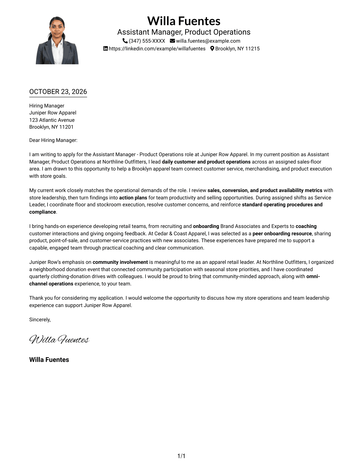 Cover letter example — page 1