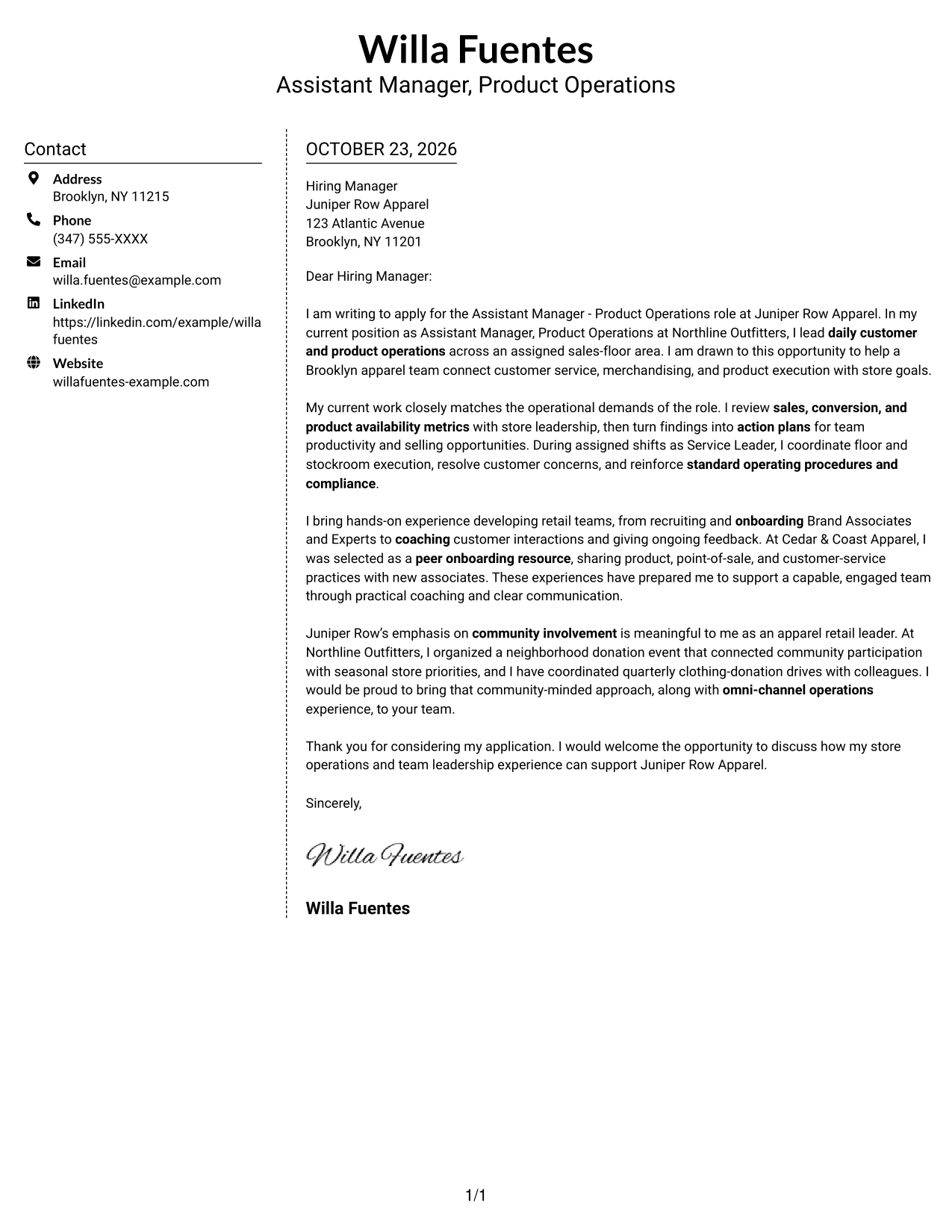 Cover letter example — page 1