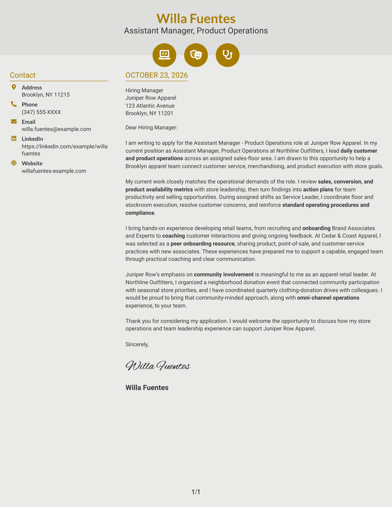 Cover letter example — page 1