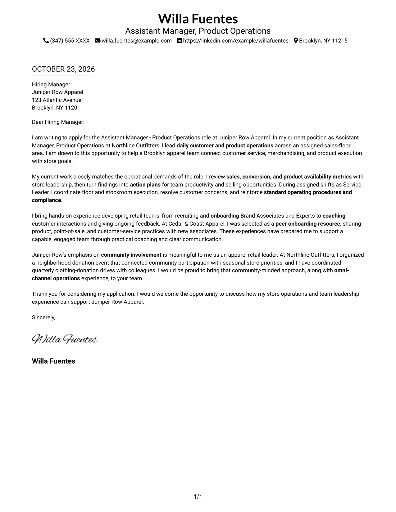 Cover letter example — page 1