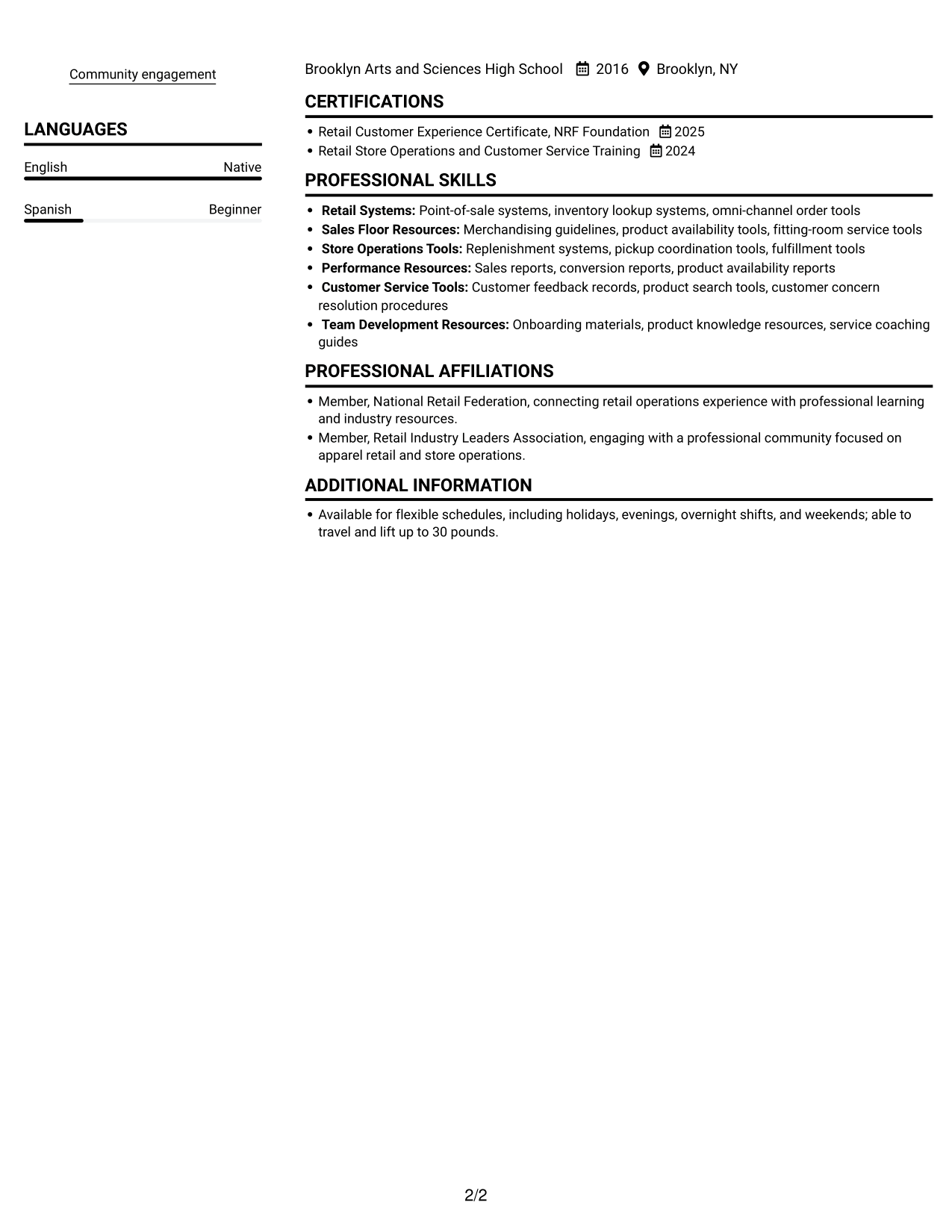 Resume example — page 2
