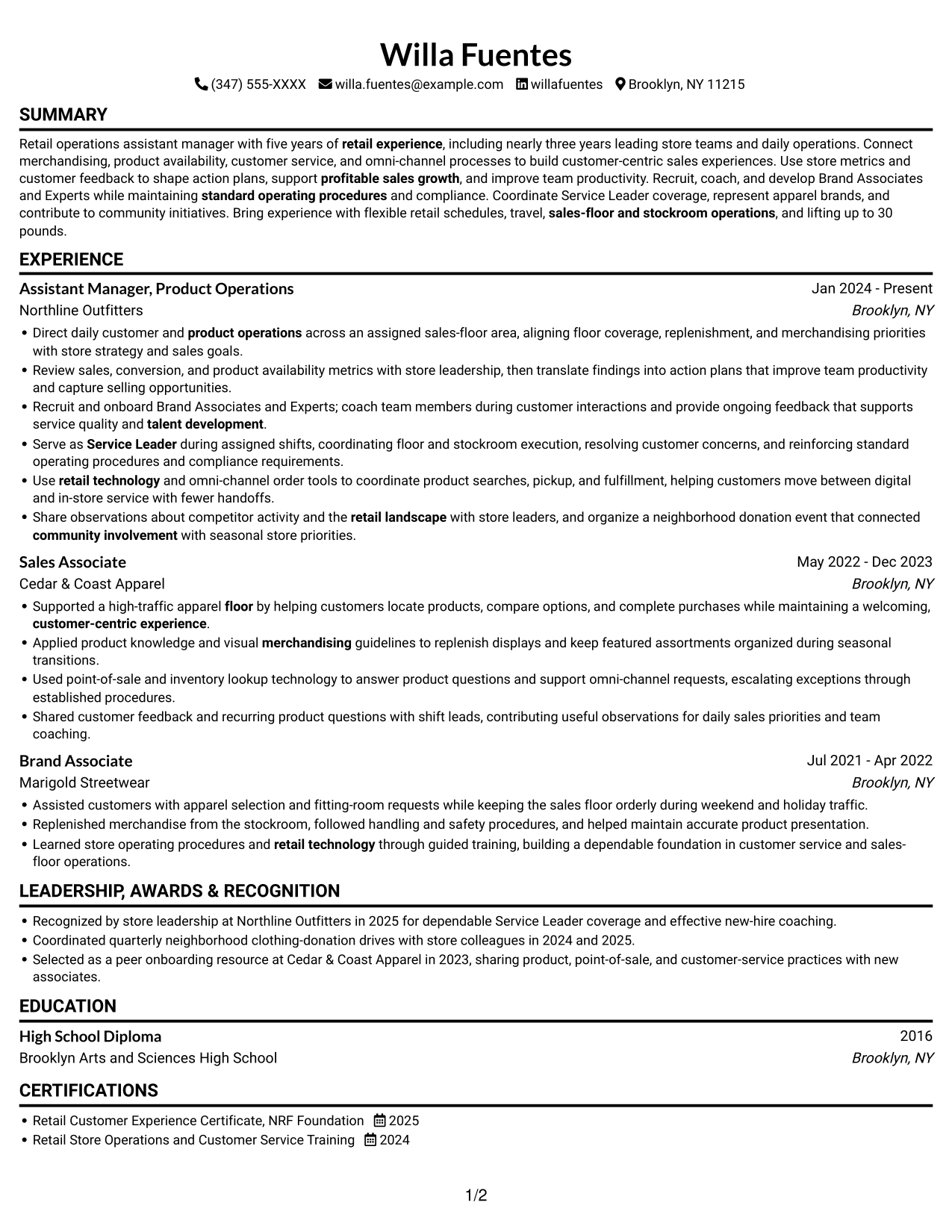 Resume example — page 1