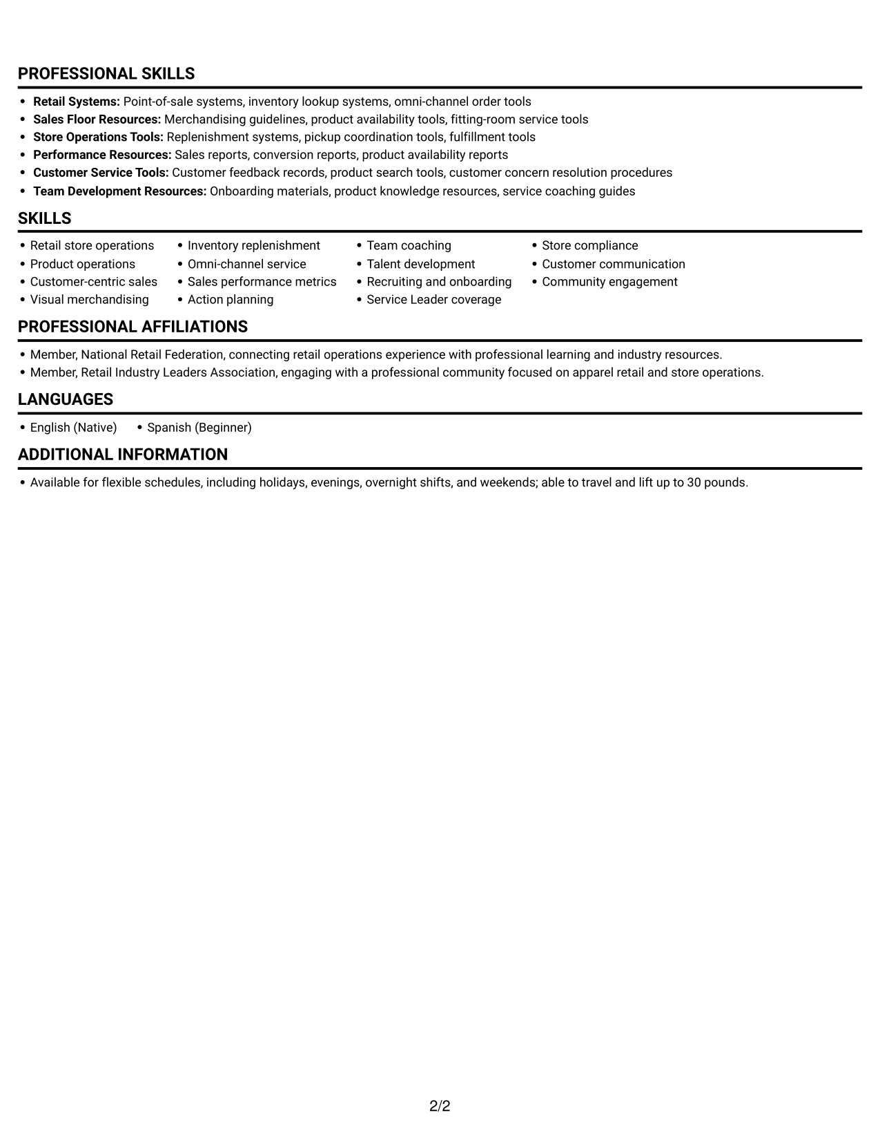 Resume example — page 2