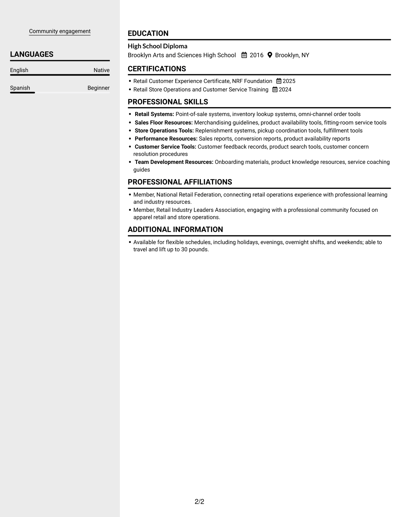Resume example — page 2