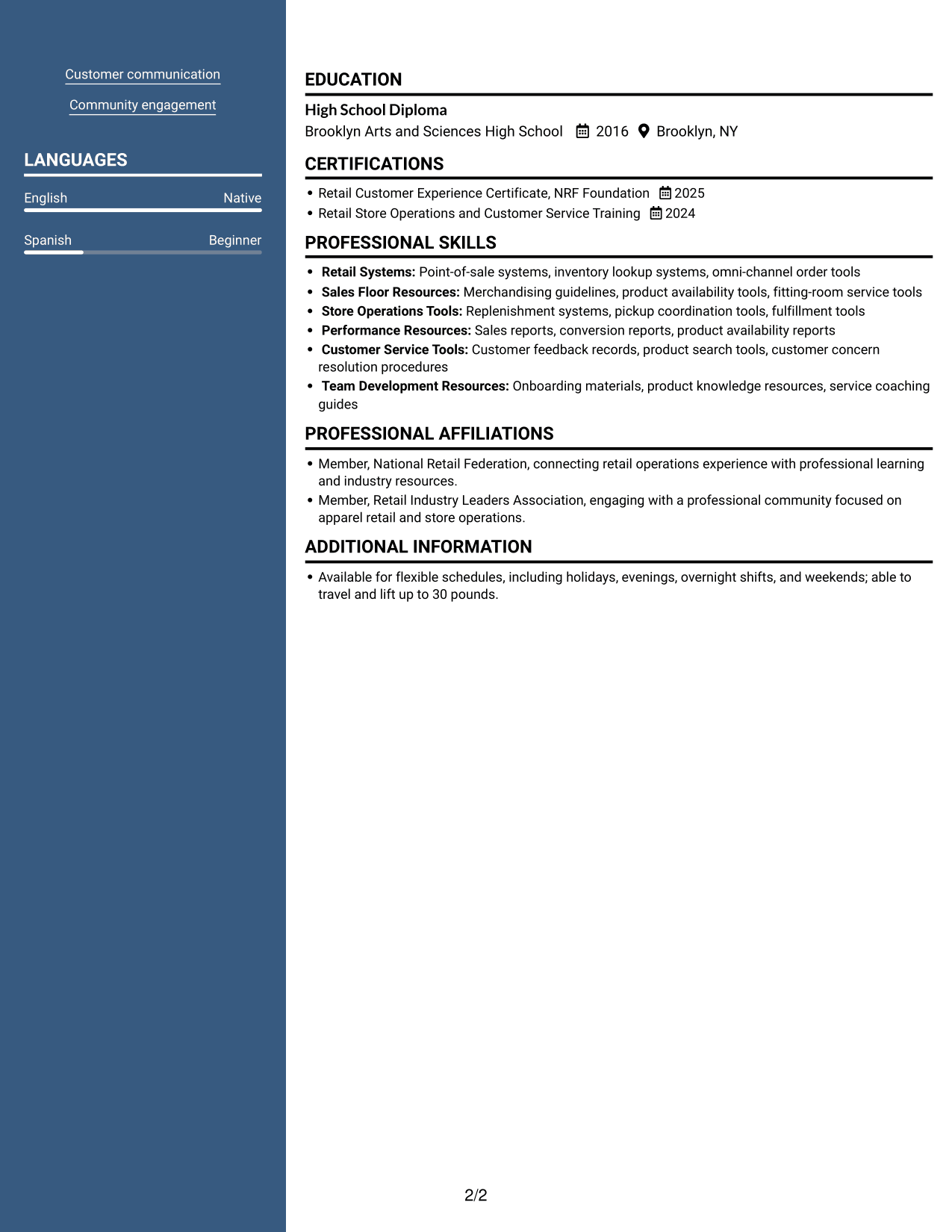 Resume example — page 2