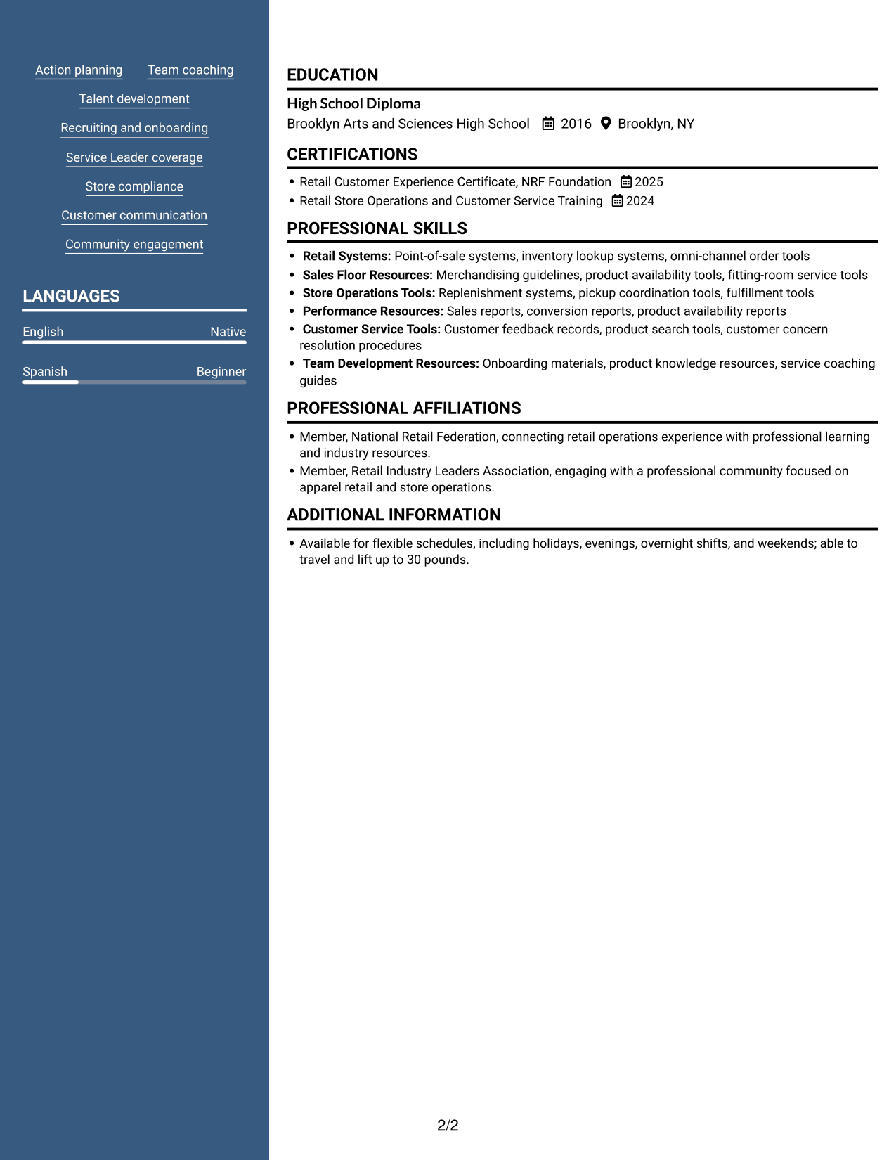 Resume example — page 2