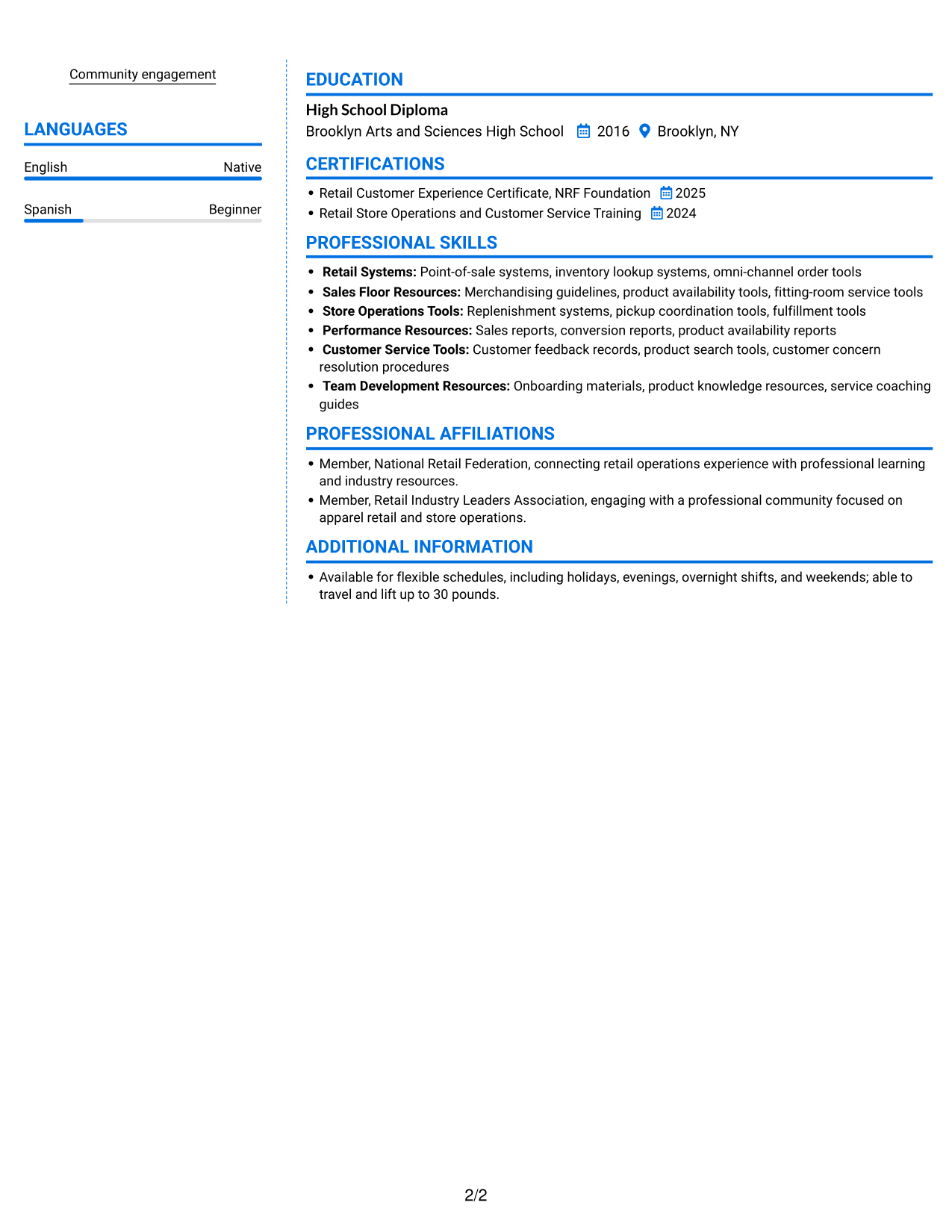 Resume example — page 2