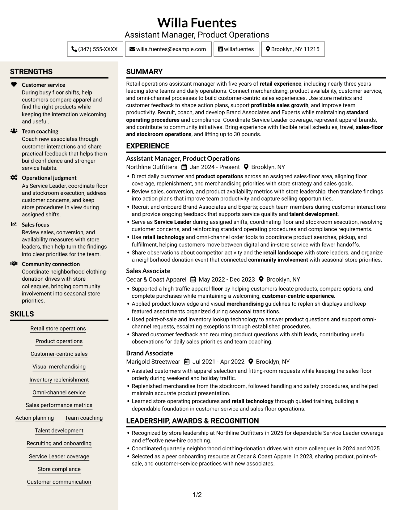 Resume example — page 1